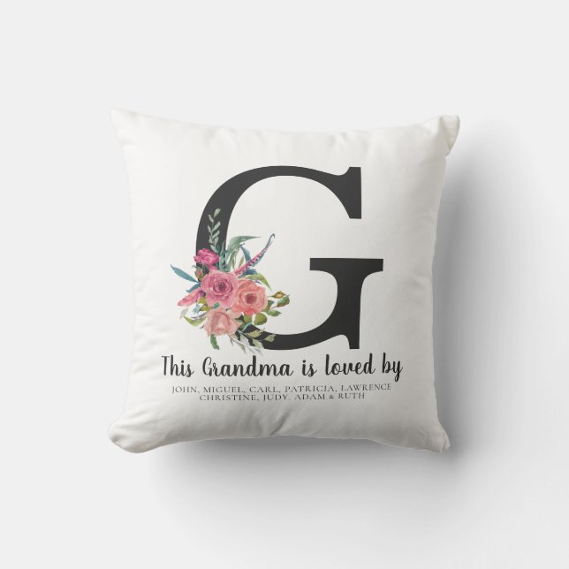 Deze oma is geliefd door Floral Monogram Moederdag Kussen (Voorkant)