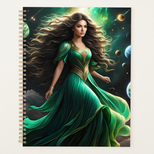 Deze opvallende vrouw heeft donker, golvend haar d planner (Voorkant)