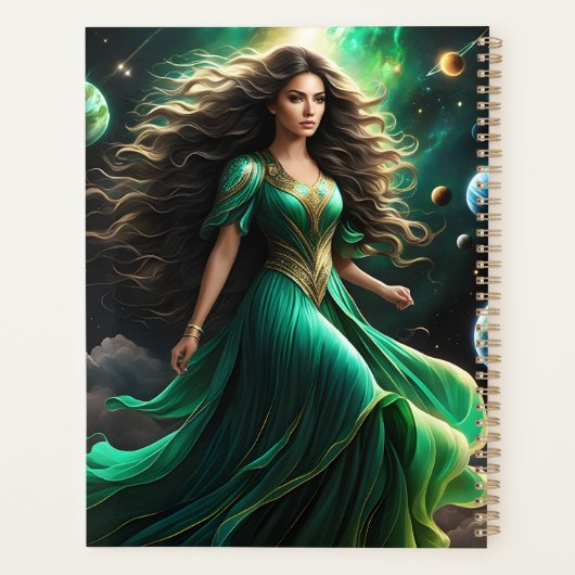 Deze opvallende vrouw heeft donker, golvend haar d planner (Achterkant)