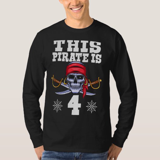 Deze piraat is 4 Pirate Theme Party 4th Verjaardag T-shirt (Voorkant)