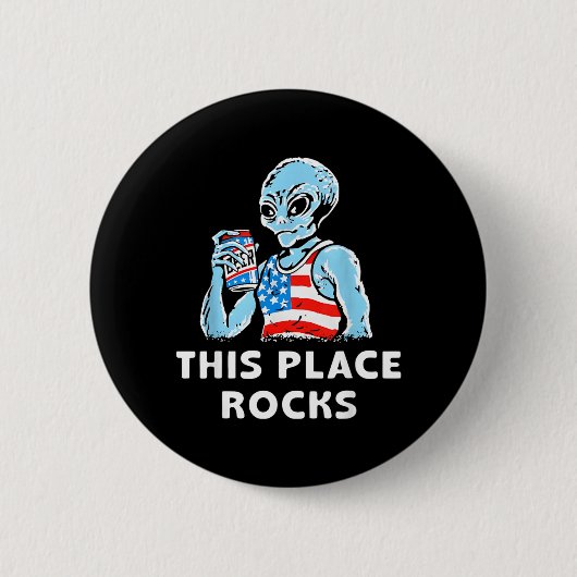 Deze Plaats Rocks Blauwe Alien met een Amerikaanse Ronde Button 5,7 Cm (Voorkant)