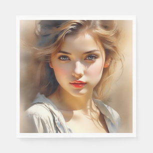 Deze potloodschets is van een vrouw die eruit ziet servet