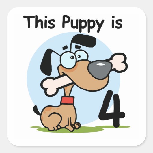 Deze Puppy 4e Verjaardag Tshirts en geschenken Vierkante Sticker (Voorkant)