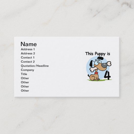 Deze Puppy 4e Verjaardag Tshirts en geschenken Visitekaartje (Voorkant)
