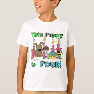 Deze puppy is vier T-shirts en geschenken