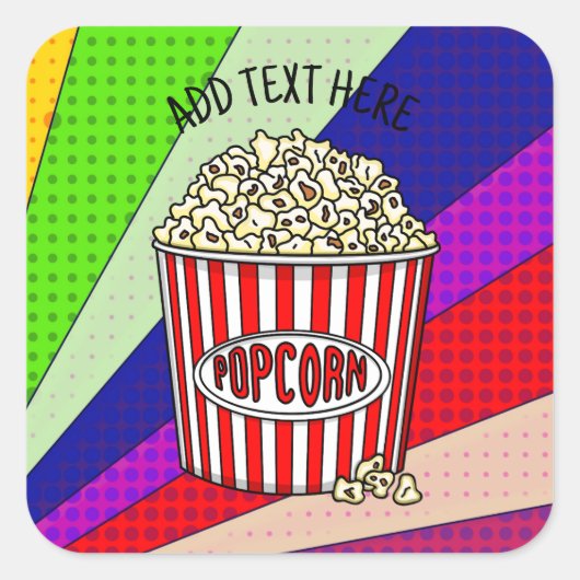 Deze Retro Pop Art Popcorn op maat gemaakt Vierkante Sticker (Voorkant)