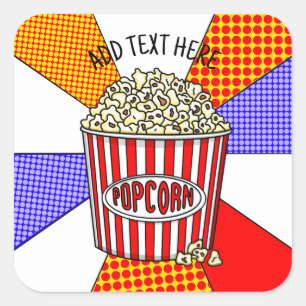 Deze Retro Pop Art Popcorn op maat gemaakt Vierkante Sticker