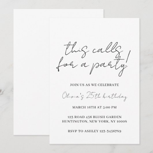 Deze Roept een Feest Editable Uitnodiging Sjabloon (Voorkant / Achterkant)