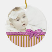 Deze roze en bruine fotoversiering personaliseren keramisch ornament (Voorkant)