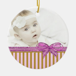 Deze roze en bruine fotoversiering personaliseren keramisch ornament