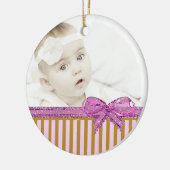 Deze roze en bruine fotoversiering personaliseren keramisch ornament (Links)