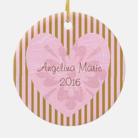 Deze roze en bruine fotoversiering personaliseren keramisch ornament (Achterkant)