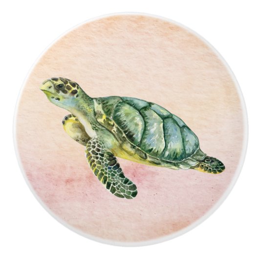 Deze schildpad leeft nog in de grote groene oceaan keramische knop (Voorkant)