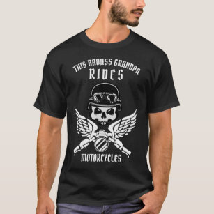 Deze slechte opa rijdt motorfietsen schedel en vle t-shirt