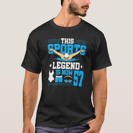 Deze sportlegger is nu 57 zwemmen 57e verjaardag t-shirt (Voorkant)
