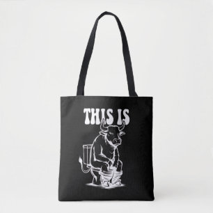 Deze stier zit op een toilet Grappige western Tote Bag