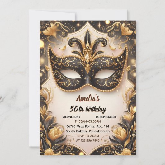 Deze Tutu Zwart Goud Chique Masquerade 50e Verjaar Kaart (Voorkant)