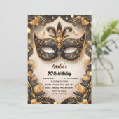 Deze Tutu Zwart Goud Chique Masquerade 50e Verjaar Kaart (Staand voorkant)