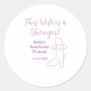 deze vrouw is een showgirl vrijgezellenfeest paars ronde sticker