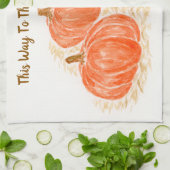 Deze weg naar de pompoen patch Waterverf pompoenen Theedoek (Gevouwen)