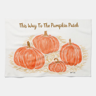 Deze weg naar de pompoen patch Waterverf pompoenen Theedoek