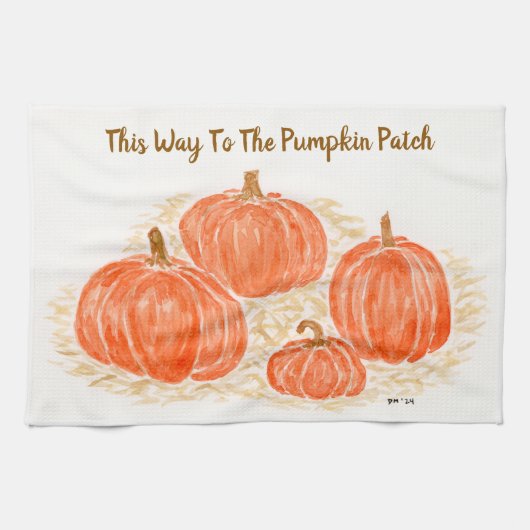 Deze weg naar de pompoen patch Waterverf pompoenen Theedoek (Horizontaal)