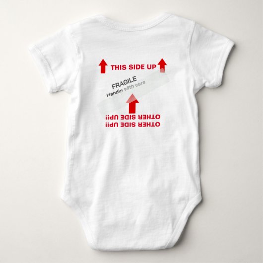 "DEZE ZIJDE omhoog" Baby Hangende instructies Romper (Achterkant)