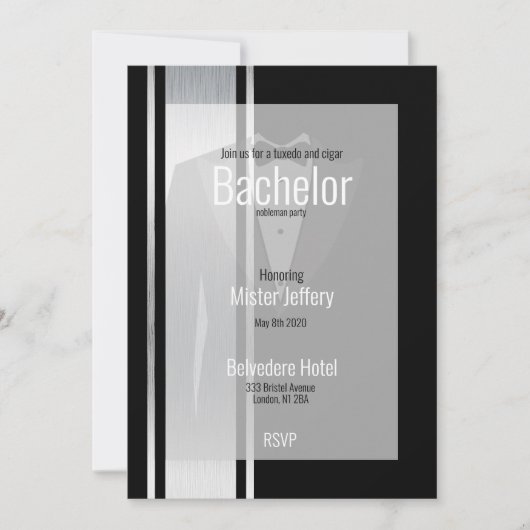 Deze zwarte en witte vlek-bachelorpartij save the date (Voorkant)