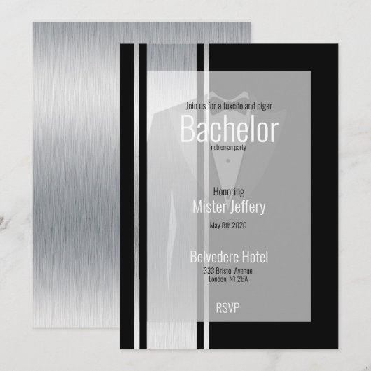 Deze zwarte en witte vlek-bachelorpartij save the date (Voorkant / Achterkant)