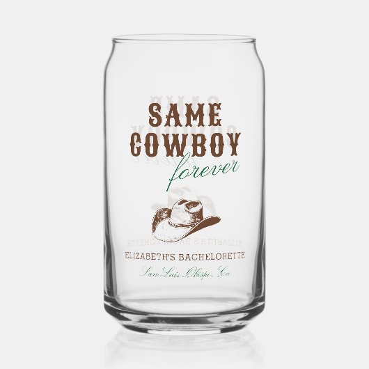Dezelfde cowboy voor altijd vrijgezellenweekend blikvorm glas (Achterkant)