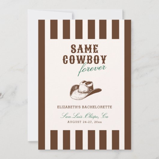 Dezelfde cowboy voor altijd vrijgezellenweekend kaart (Voorkant)