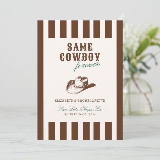 Dezelfde cowboy voor altijd vrijgezellenweekend kaart (Staand voorkant)