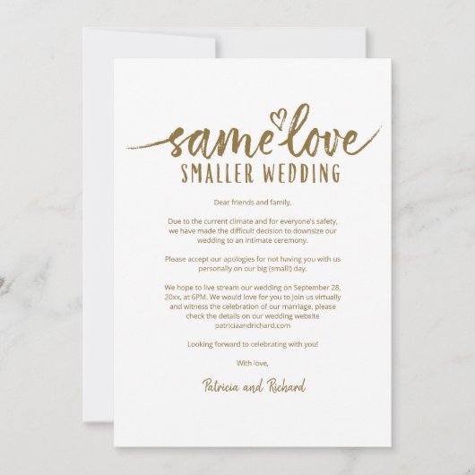 Dezelfde liefde Kleinere bruiloft Downsize bruilof Kaart (Voorkant)