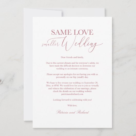 Dezelfde liefde Kleinere bruiloft Downsize Huwelij Kaart (Voorkant)