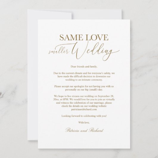 Dezelfde liefde Kleinere bruiloft Downsize Huwelij Kaart (Voorkant)