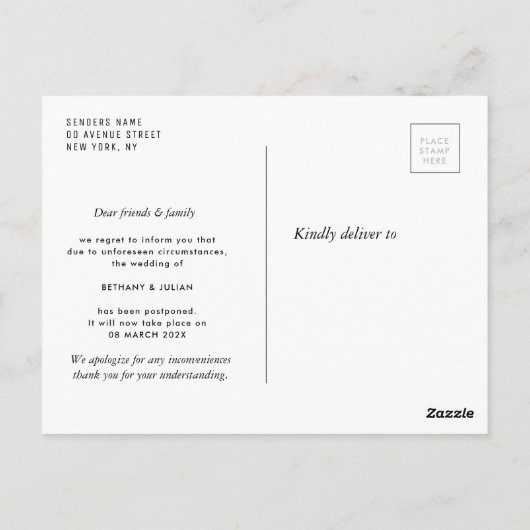 Dezelfde liefde, nieuwe plannen veranderen datum b briefkaart (Achterkant)