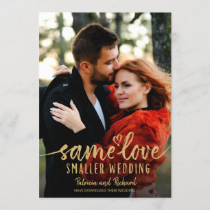 Dezelfde Liefde Schattige Hart Downsize Trouwfoto Kaart