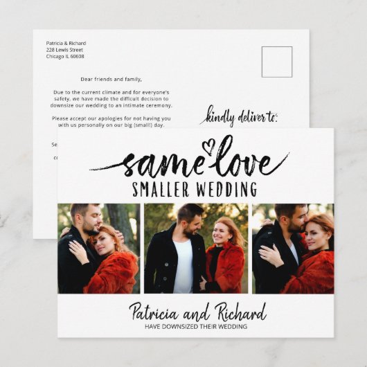 Dezelfde Liefde Schattige Hart Downsize Wedding 3 Briefkaart (Voorkant / Achterkant)