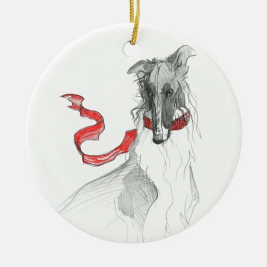Dezzoi Scott Russian Red Borzoi kerstversiering Keramisch Ornament (Voorkant)