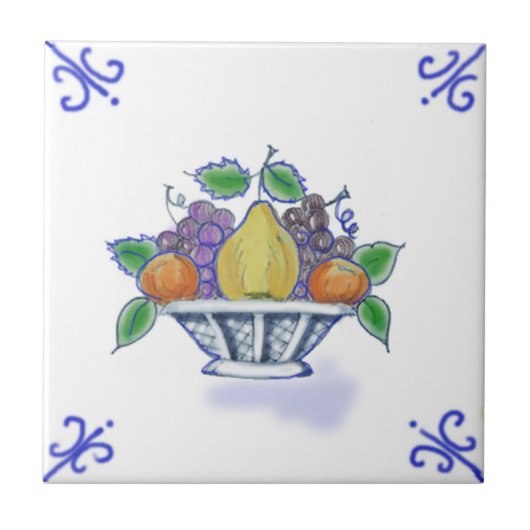 DFB05 Delft Fruit Basket Design Ceramic Tile Tegeltje (Voorkant)