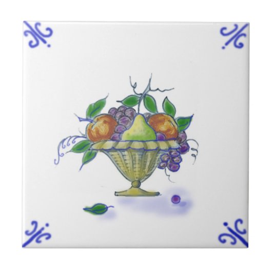 DFB06 Delft Fruit Basket Design Ceramic Tile Tegeltje (Voorkant)