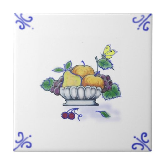 DFB09 Delft Fruit Basket Design Ceramic Tile Tegeltje (Voorkant)