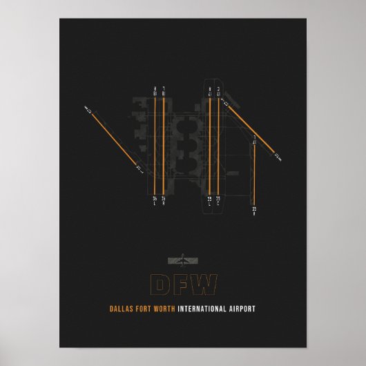 DFW - Dallas Fort Worth Airport Runway Diagram Poster (Voorkant)