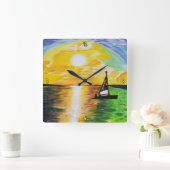 DG Paintings Sunset Sailing Vierkante Klok (Huis)
