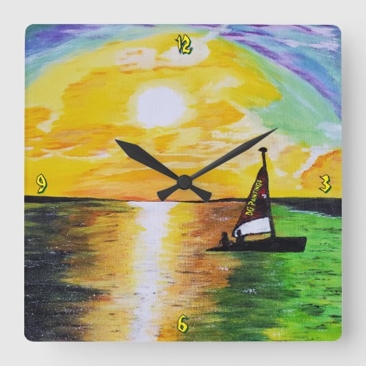 DG Paintings Sunset Sailing Vierkante Klok (Voorkant)