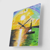 DG Paintings Sunset Sailing Vierkante Klok (Hoek)