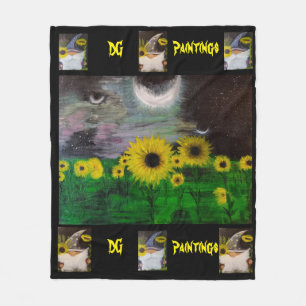 DG Schilderijen Mystieke zonnebloemen met kabouter Fleece Deken