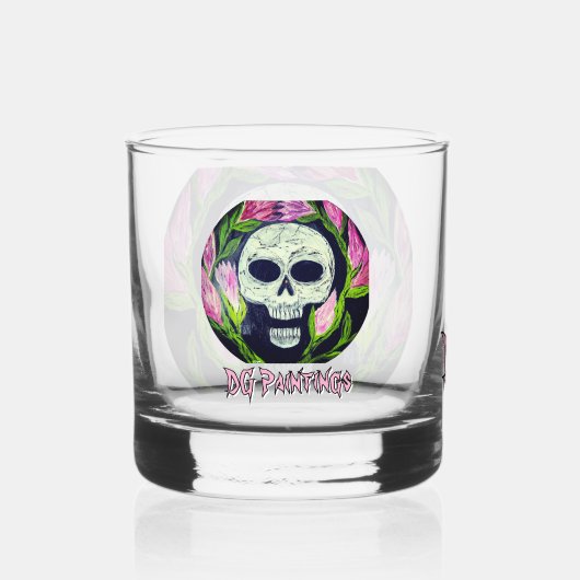 DG Schilderijen Schedel Bloem Drinkset Whisky Glas (Voorkant)