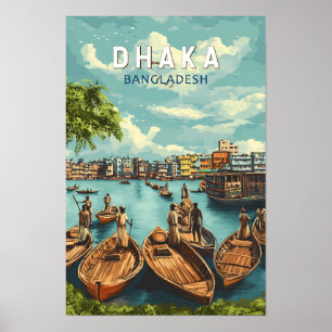 Dhaka Bangladesh Illustratie Reis Kunst Vintage Poster