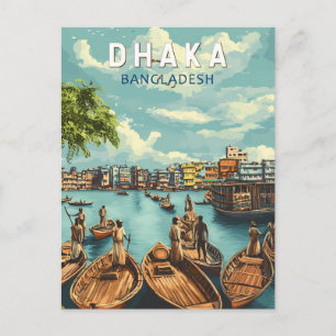 Dhaka Bangladesh Illustration Travel Art Vintage Briefkaart